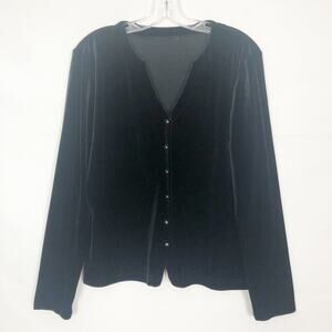 Women's Velour Button Down Black Cardigan